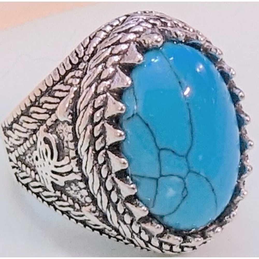 New Silver Tone Statement Ring Size 8.5 Oval Faux Cabochon‎ Cabochon Stone
